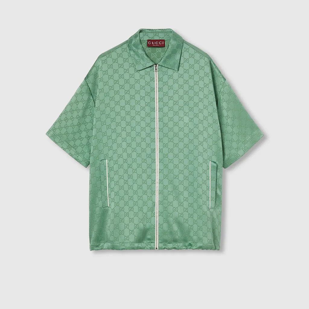 Relaxed Fit Gg Satin Zip Shirt