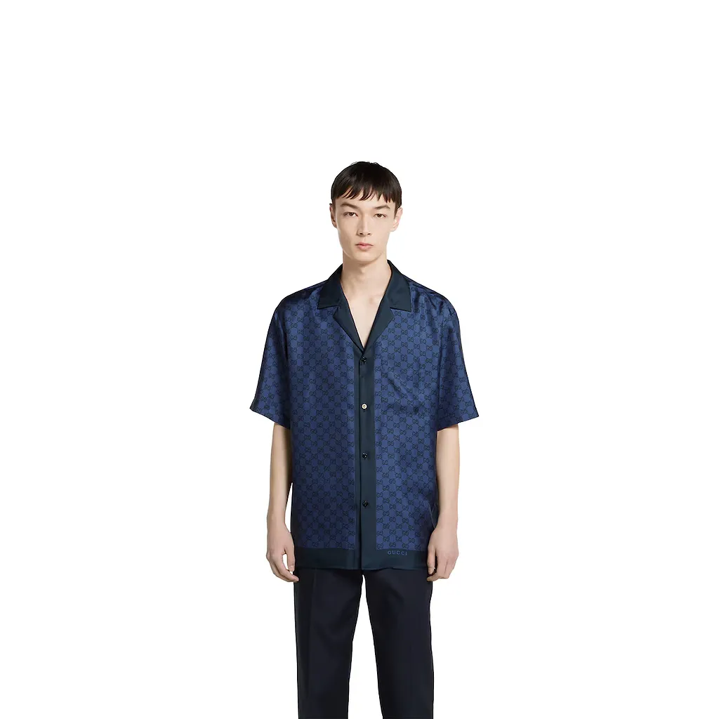 Printed Silk Twill Bowling Shirt