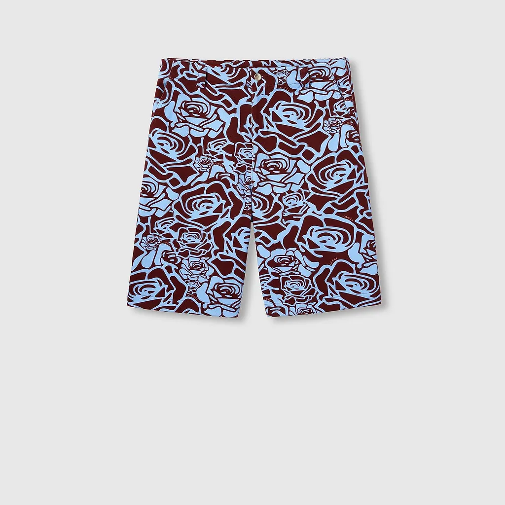 Printed Cotton Gabardine Shorts
