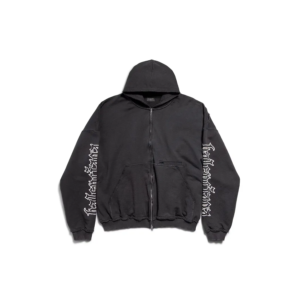 Blackletter Script Pulled Zip-Up Hoodie Large Fit