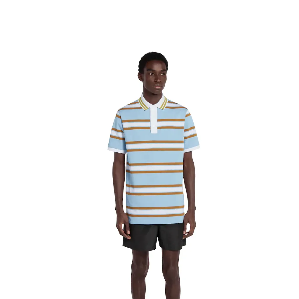 Striped Cotton Jersey Polo Top
