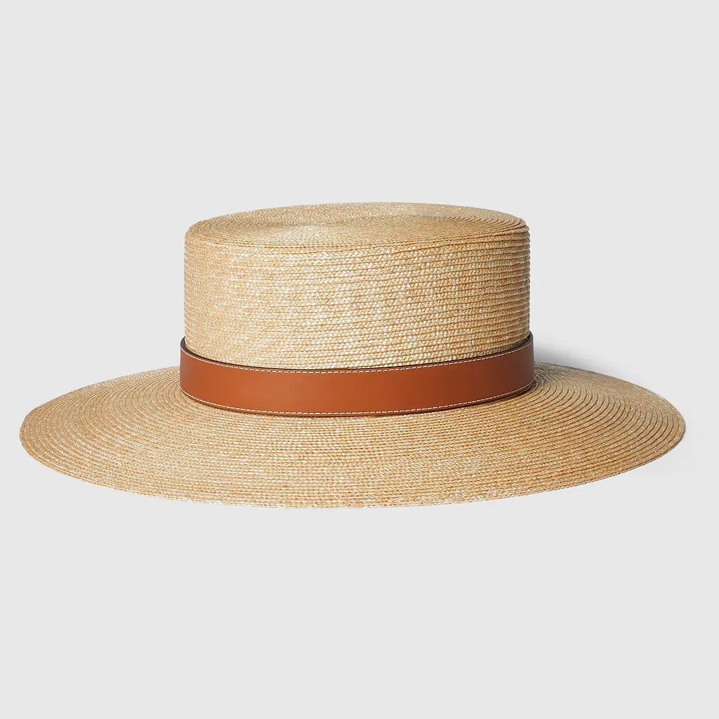 Straw Hat With Leather Detail