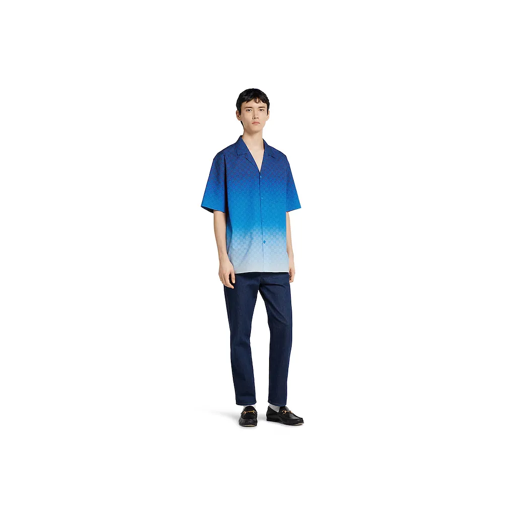Printed Cotton Poplin Bowling Shirt