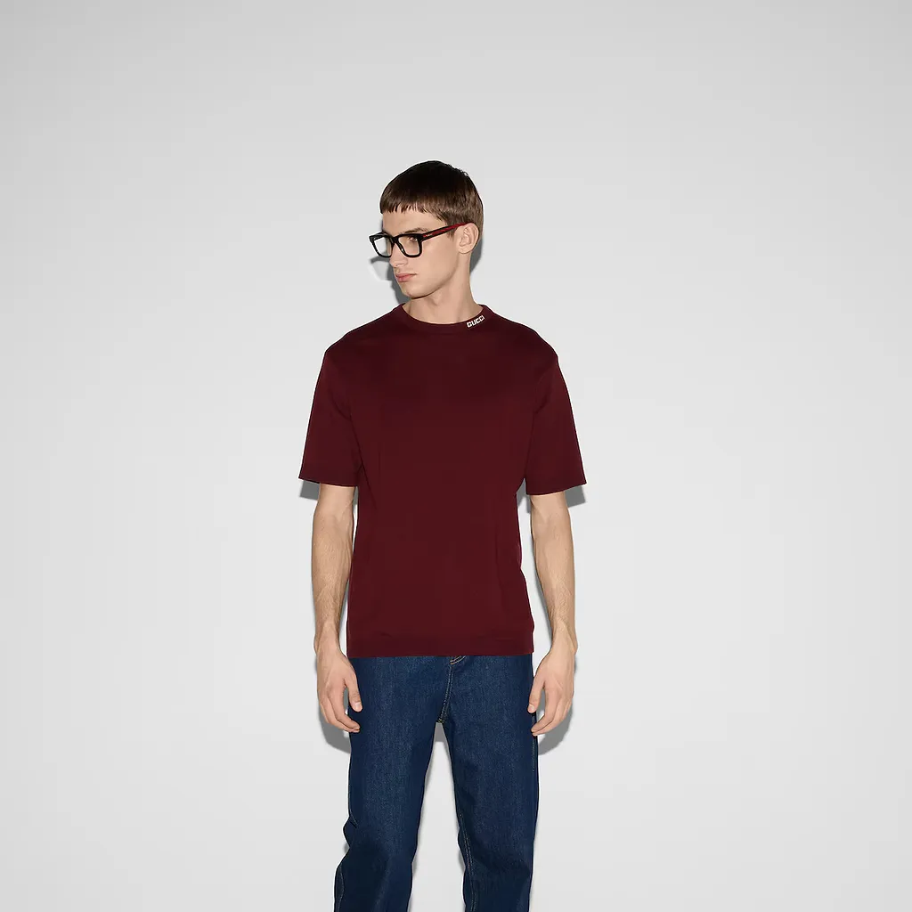 Silk Cotton T-Shirt With Gucci Intarsia