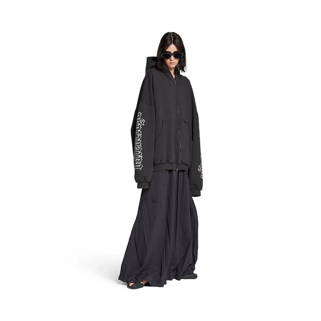 Blackletter Script Pulled Zip-Up Hoodie Large Fit