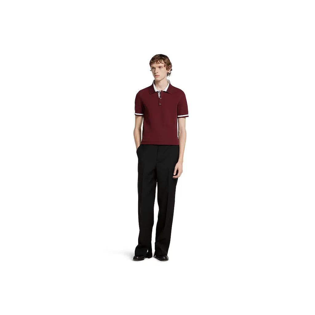 Cotton Piquet Polo Shirt With Intarsia