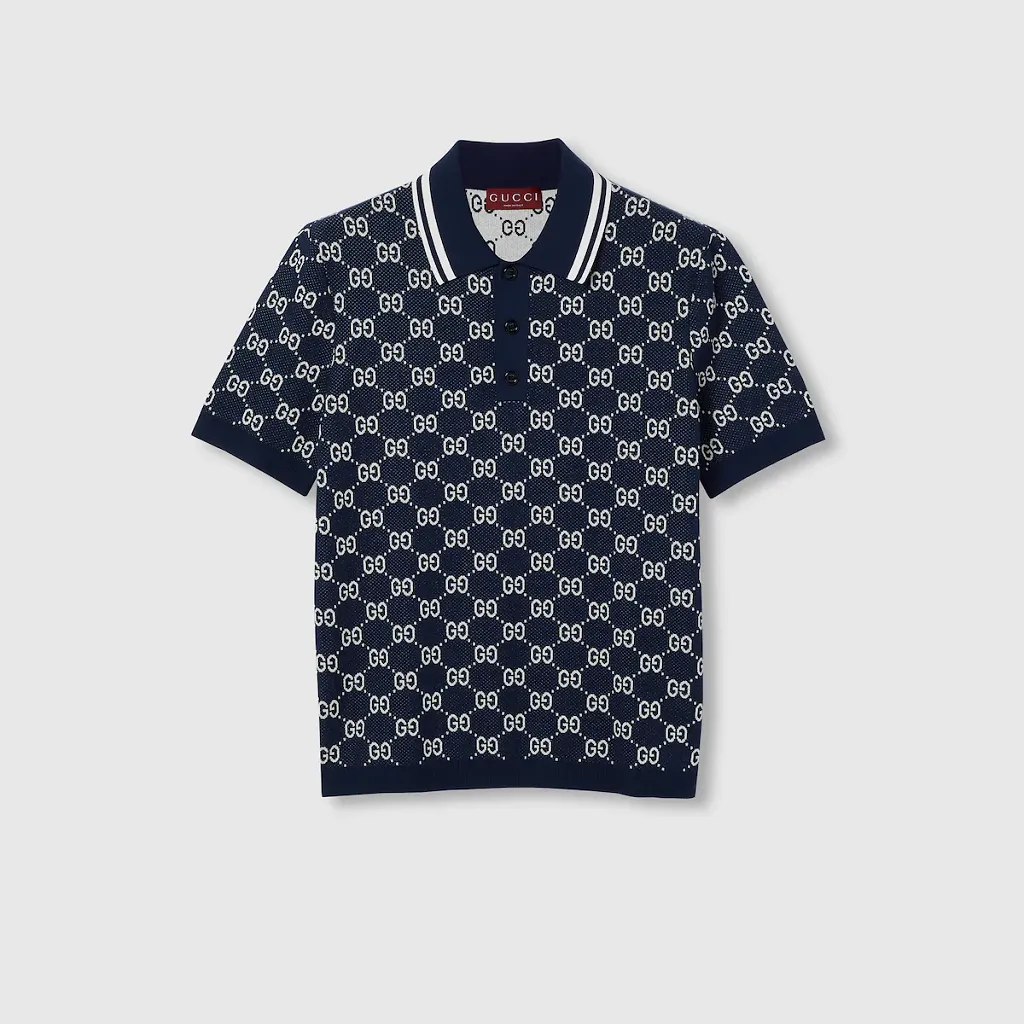 Gg Cotton Knit Jacquard Polo Shirt