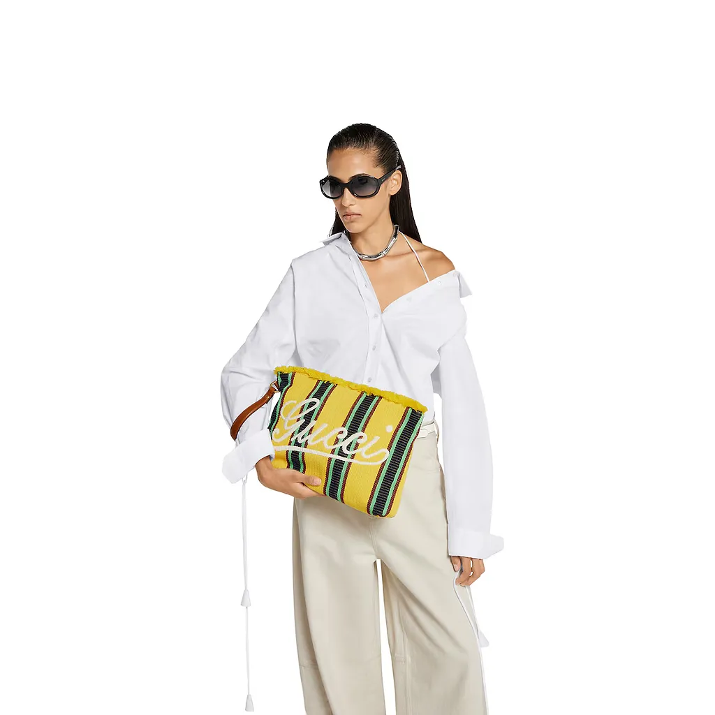 Large Embroidered Canvas Pouch