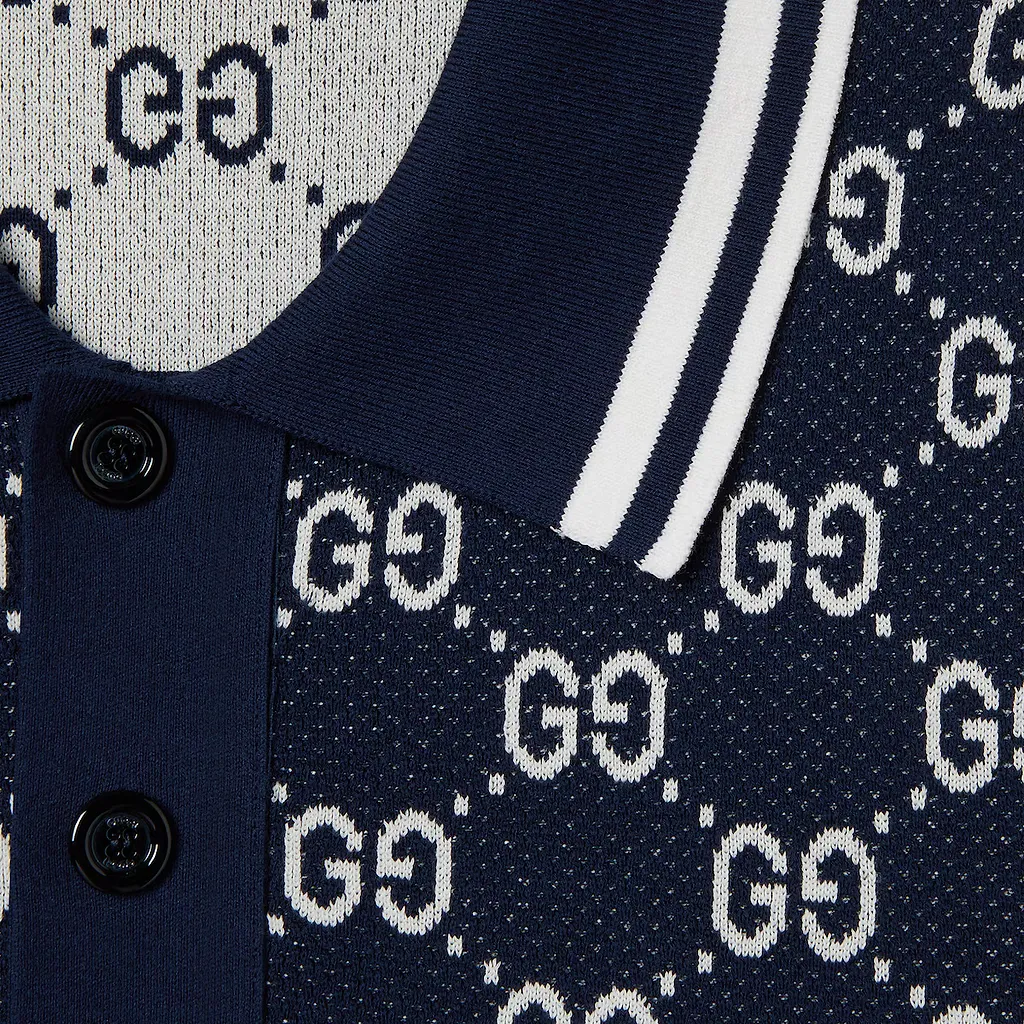 Gg Cotton Knit Jacquard Polo Shirt