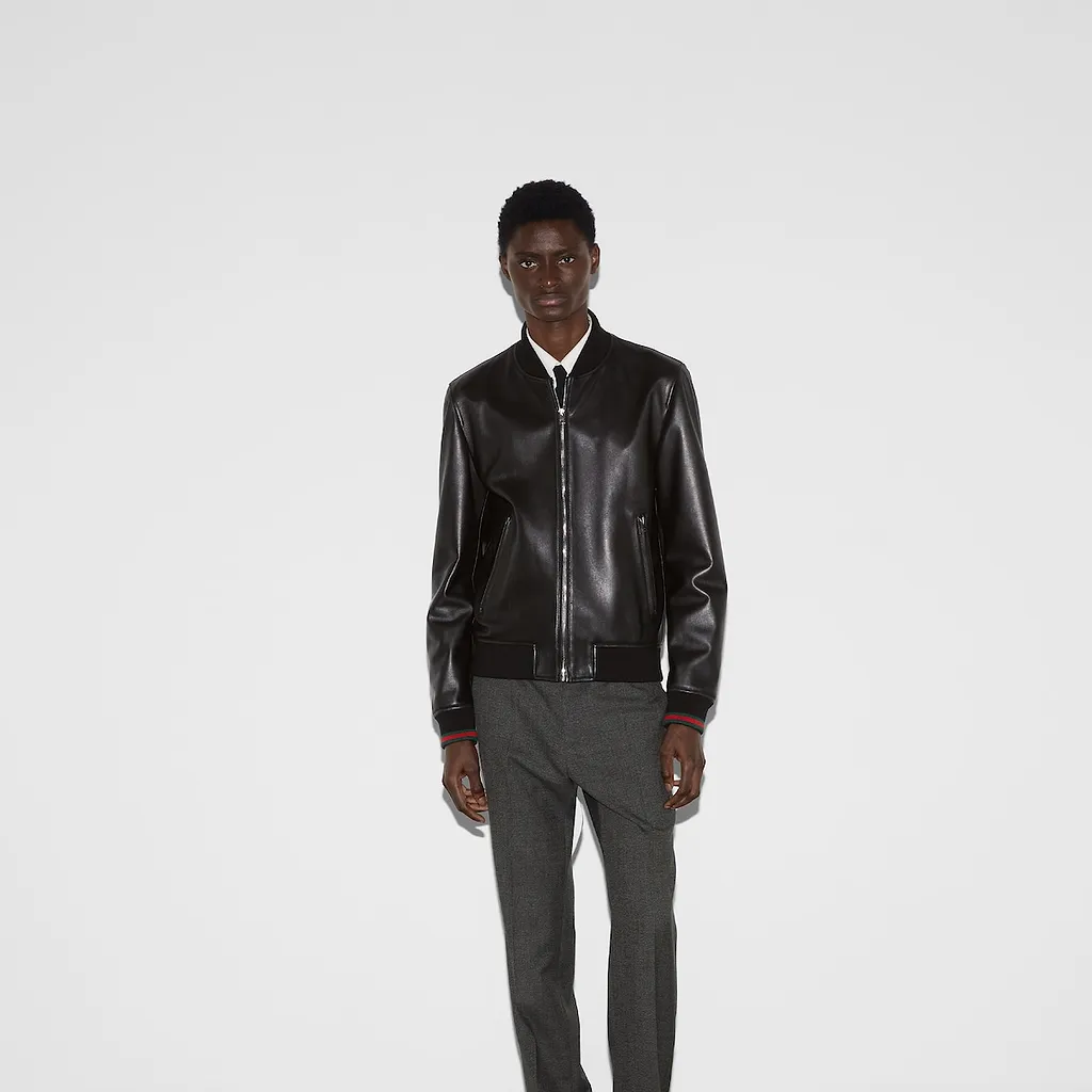 Leather Bomber Jacket With Web