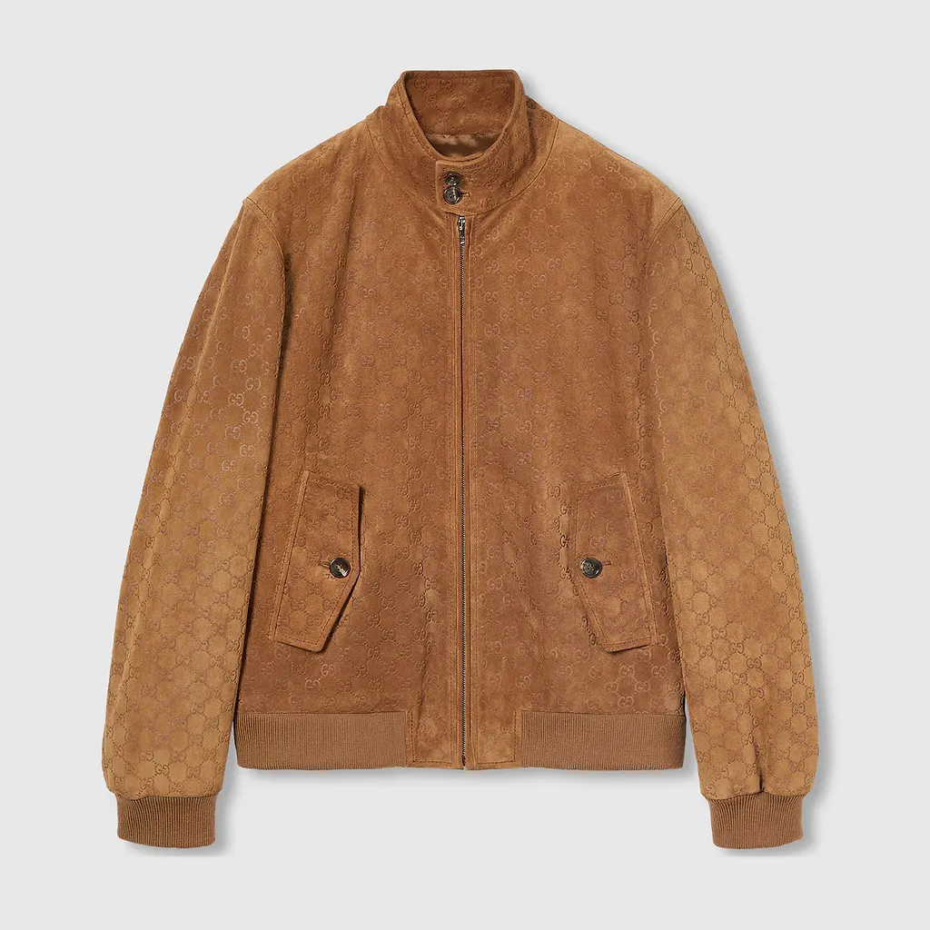 Embossed Gg Suede Bomber Jacket