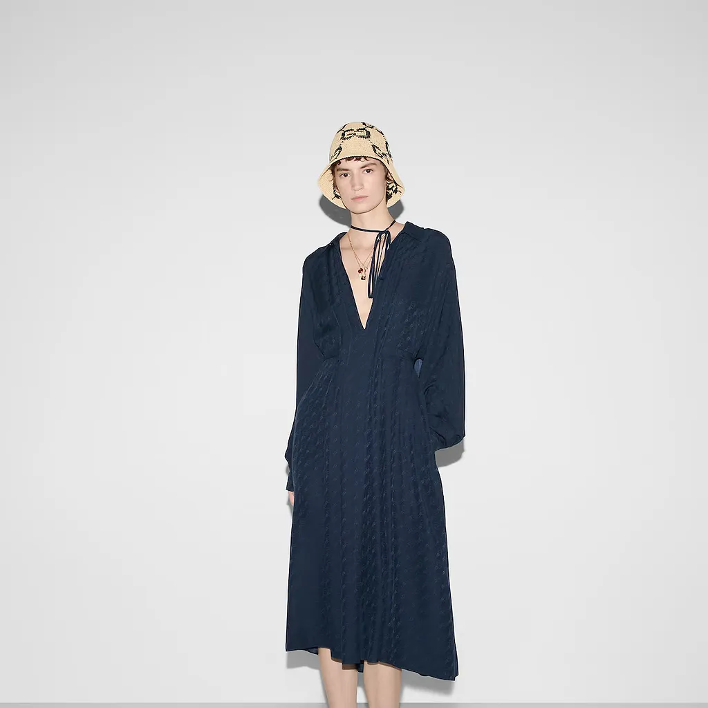 Gg And Chain Silk Jacquard Dress