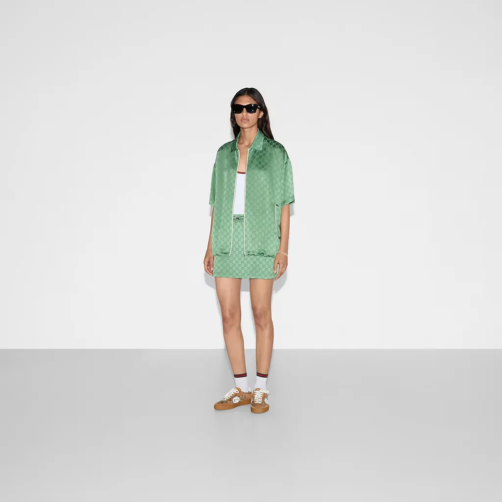Relaxed Fit Gg Satin Zip Shirt