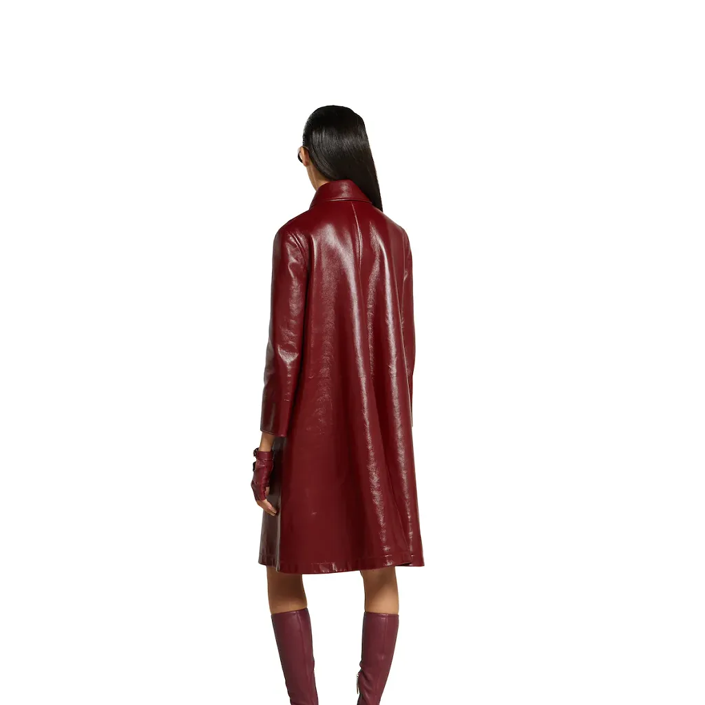 Shiny Leather Double-Breasted Coat