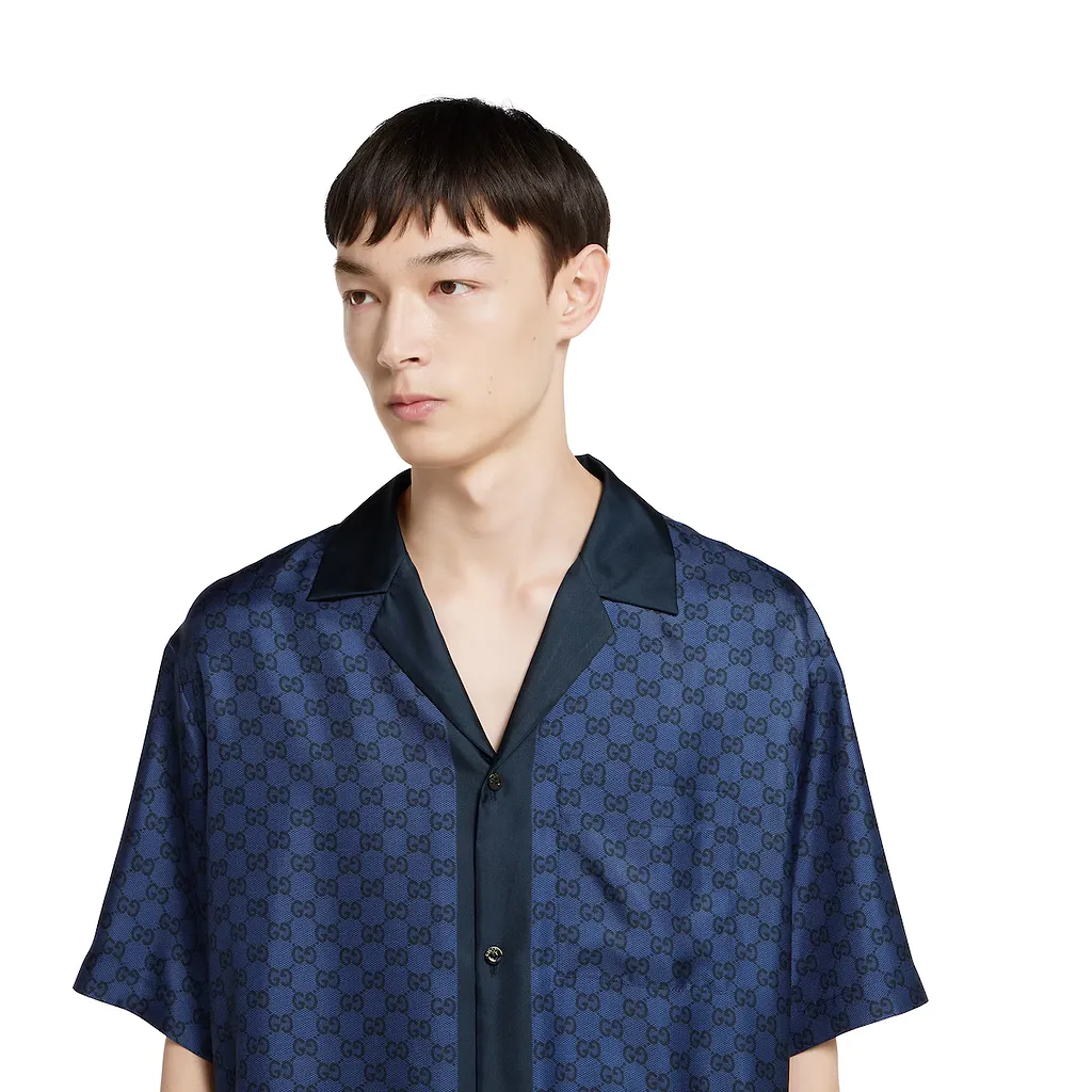 Printed Silk Twill Bowling Shirt