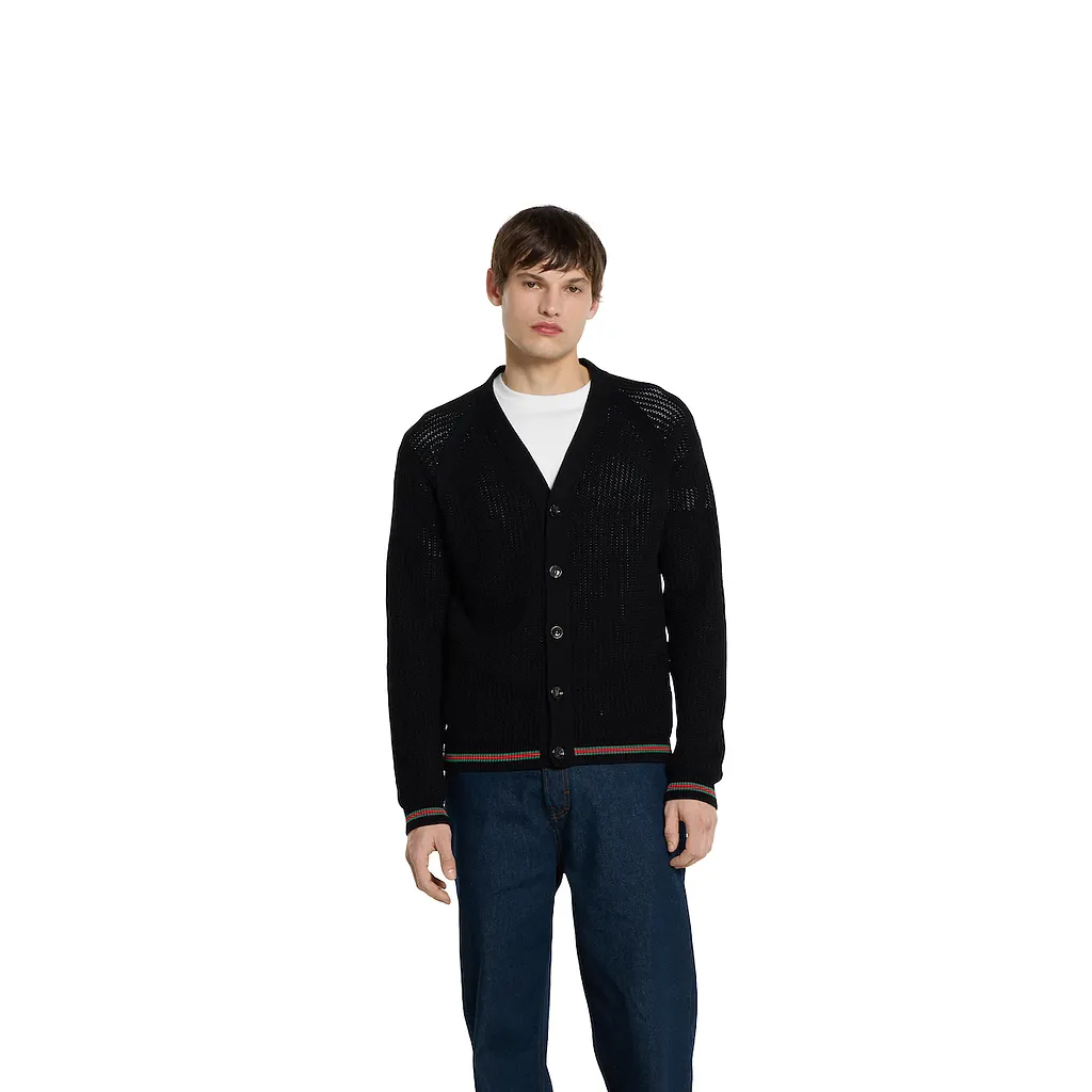 Cotton Knit Cardigan With Web