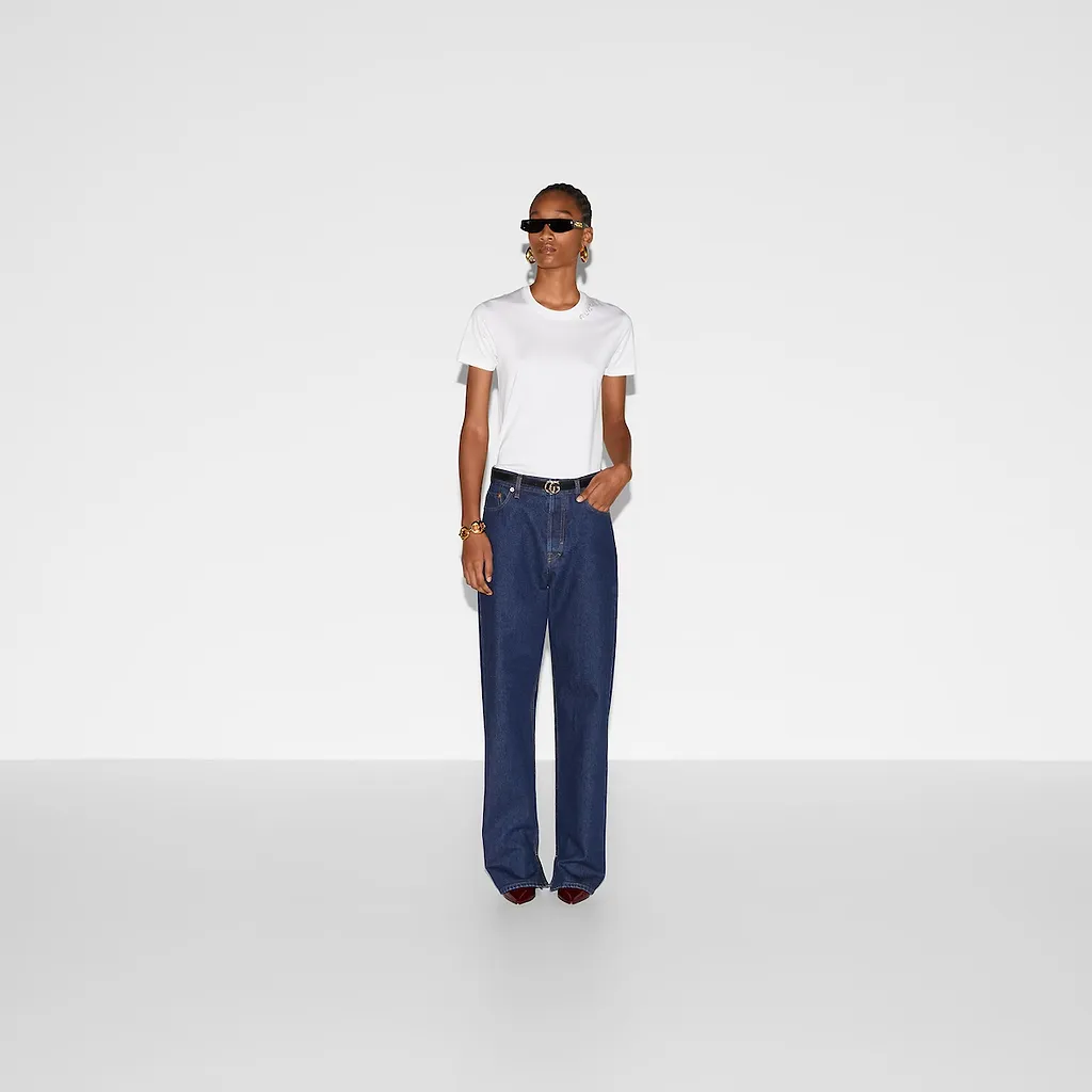 Cotton Jersey T-Shirt With Crystal