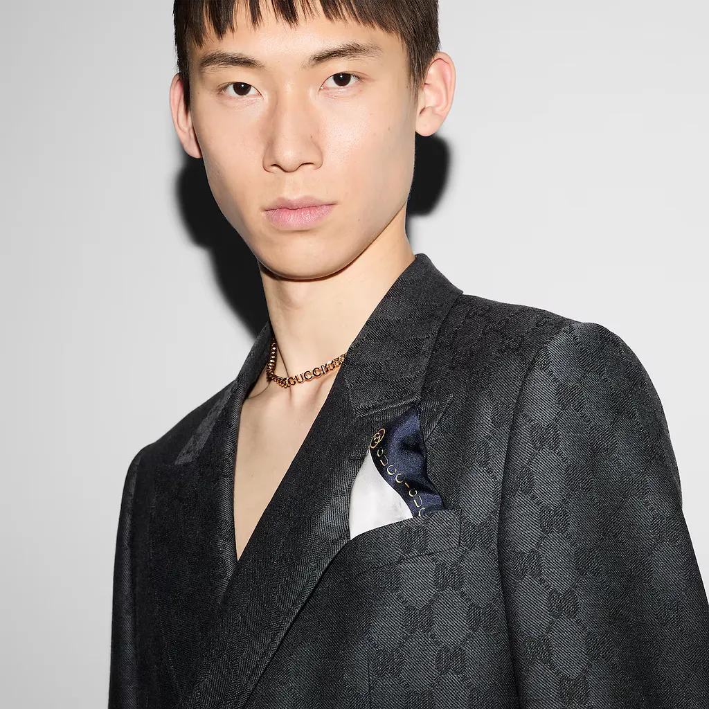 Interlocking G Gucci Chain Silk Pocket Square