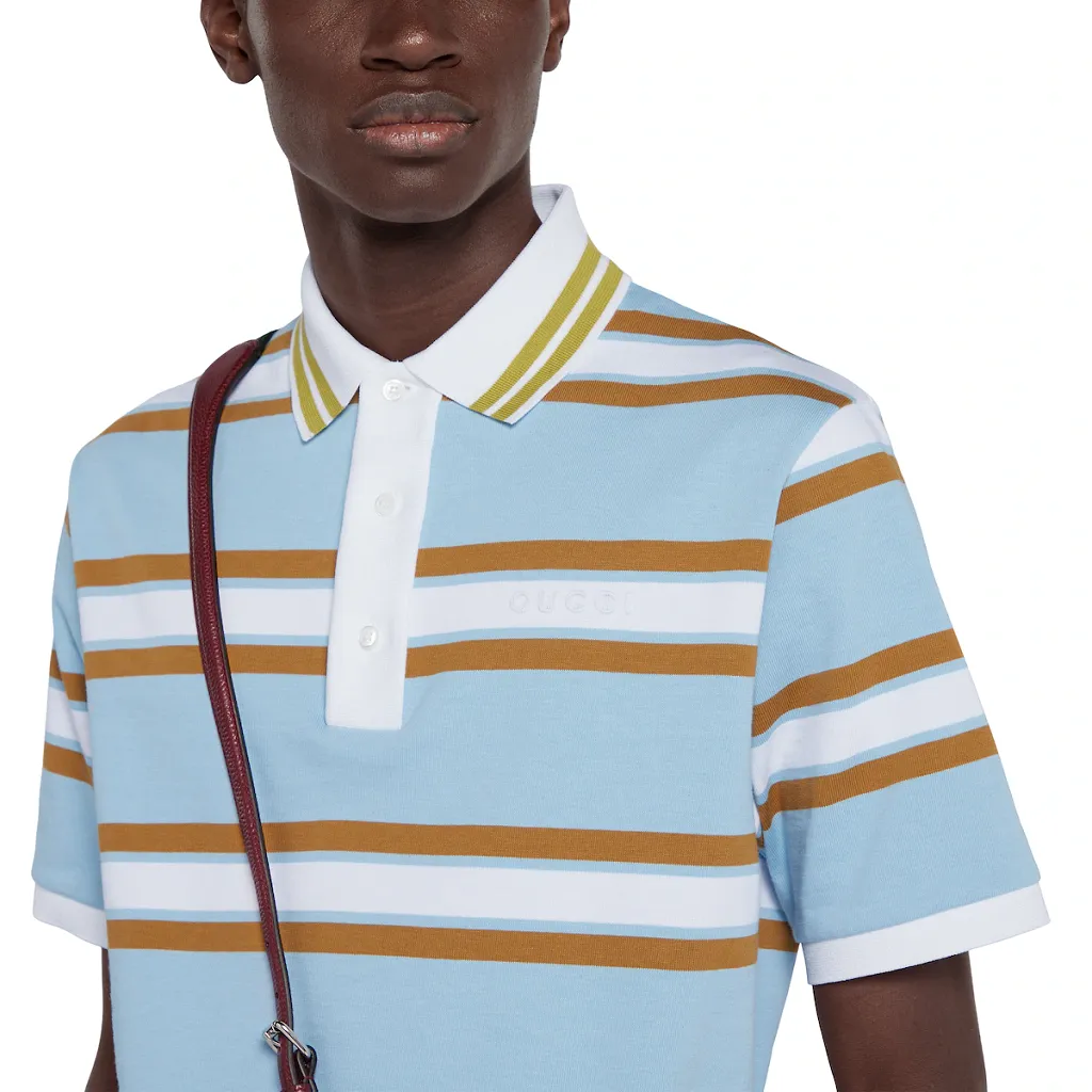 Striped Cotton Jersey Polo Top