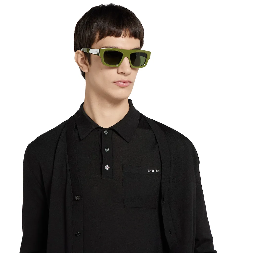 Fine Wool Knit Polo Top With Intarsia