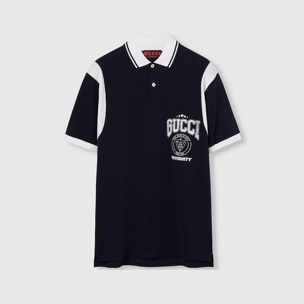 Cotton Piquet Polo Shirt With Print