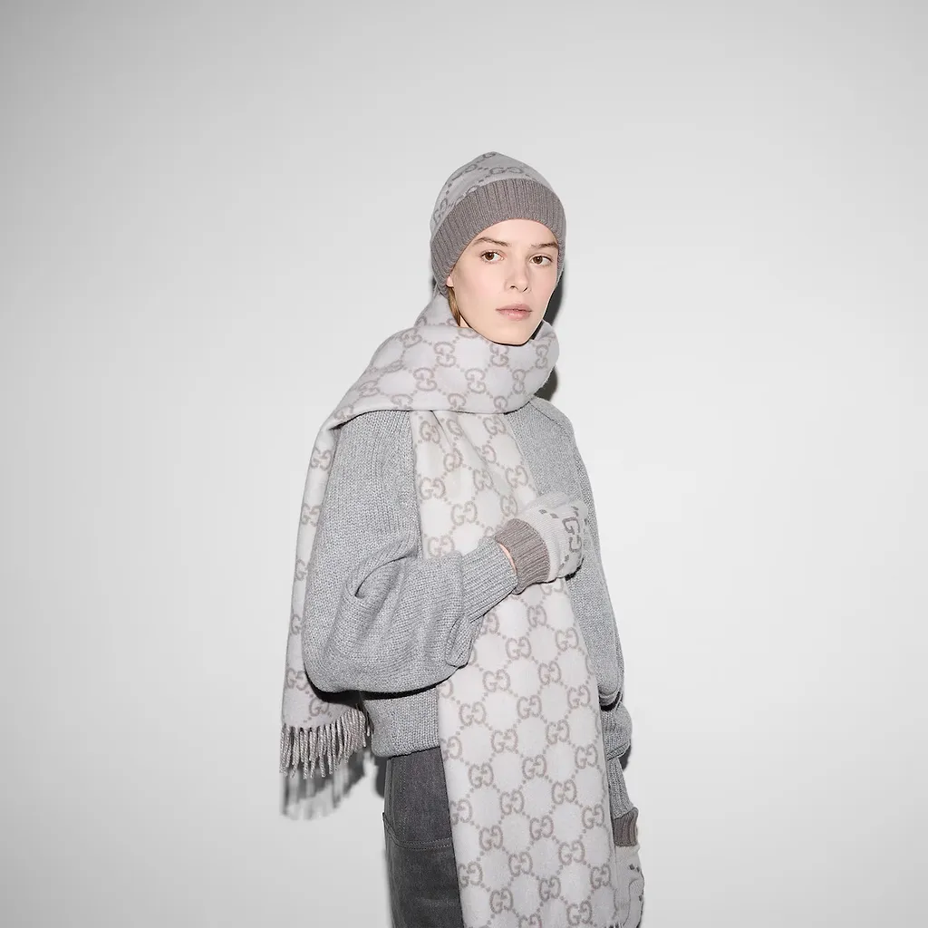 Gg Cashmere Jacquard Gloves