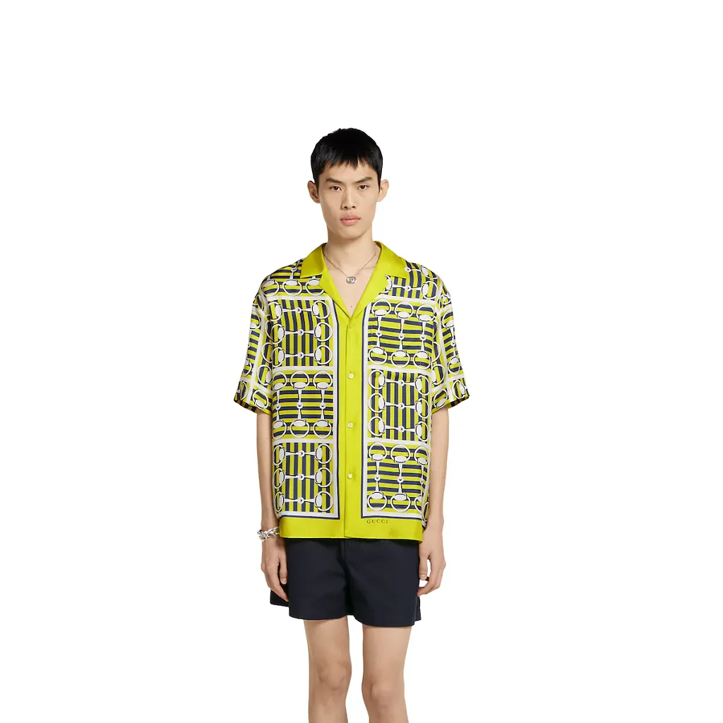 Printed Silk Twill Bowling Shirt