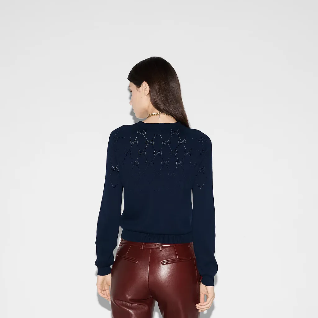 Cotton Crewneck Top With Gg Argyle