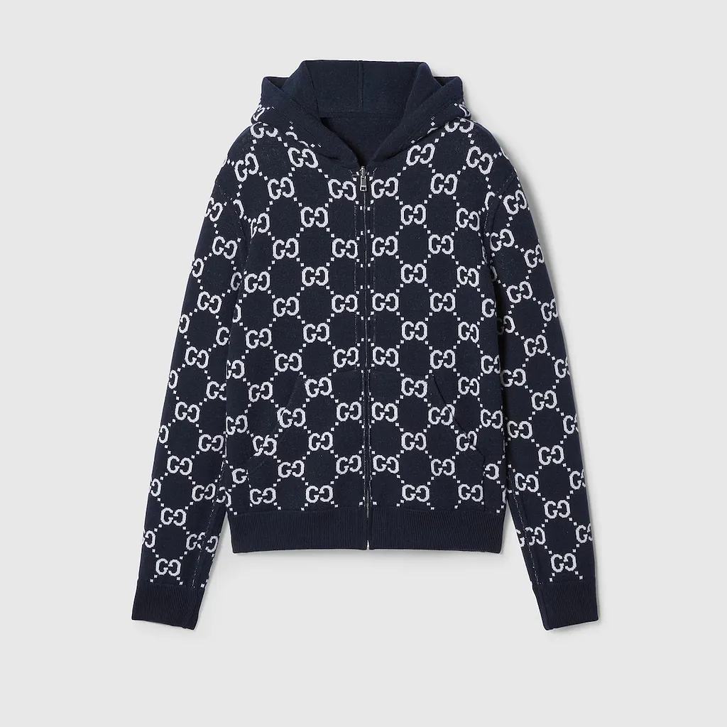 Reversible Gg Wool Hooded Zip Jacket