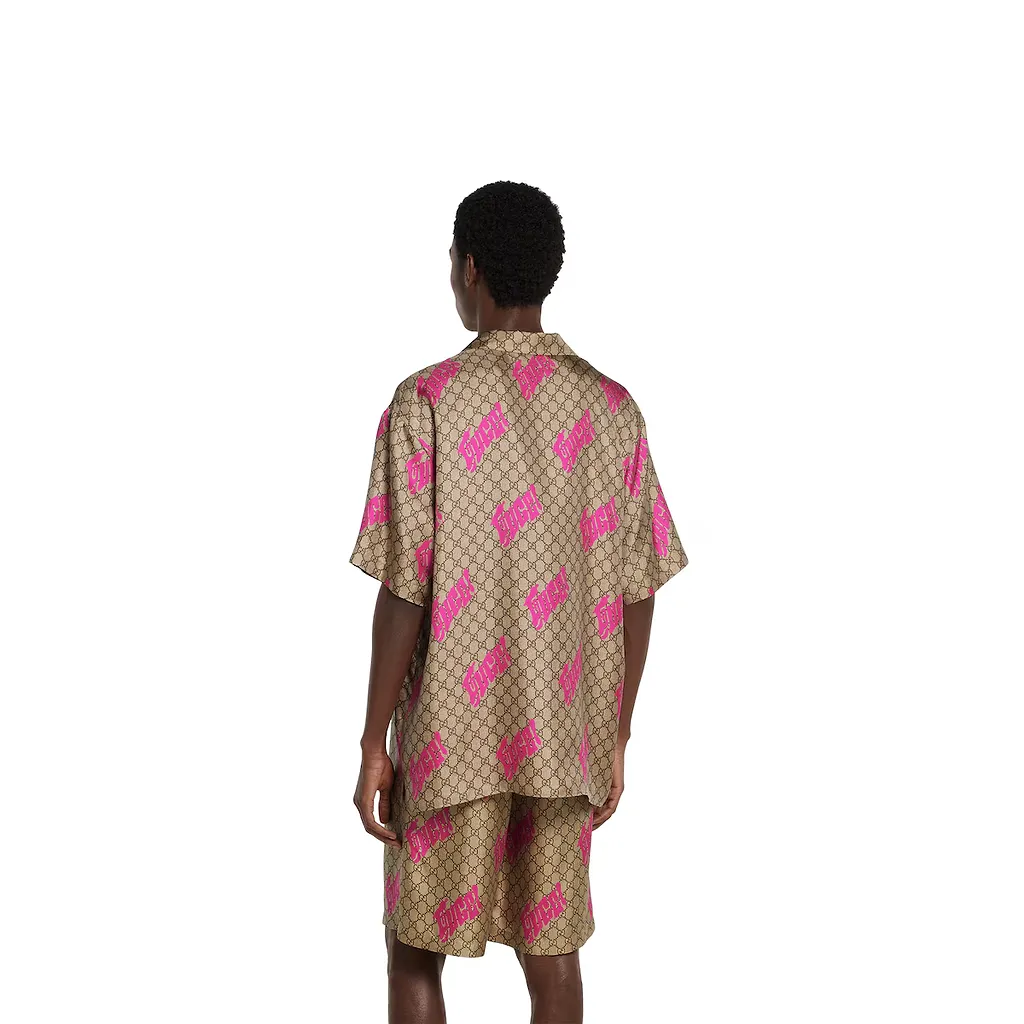 Printed Silk Twill Bowling Shirt