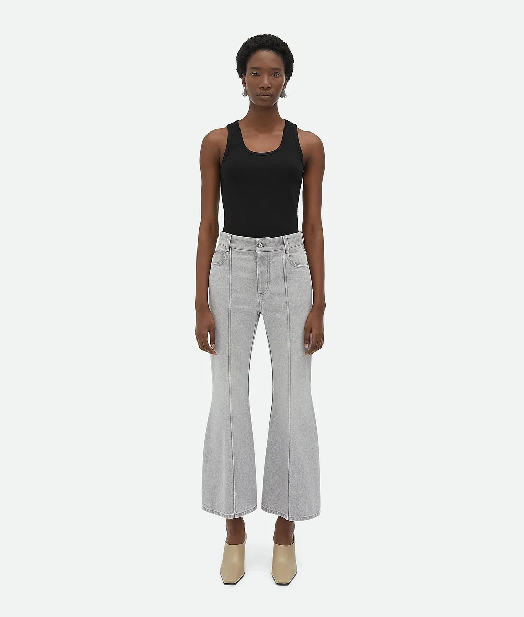 Light Grey Washed Flared Denim