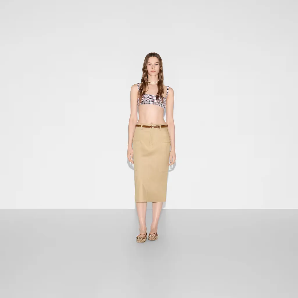 Embossed Mid-Length Cotton Drill Skirt