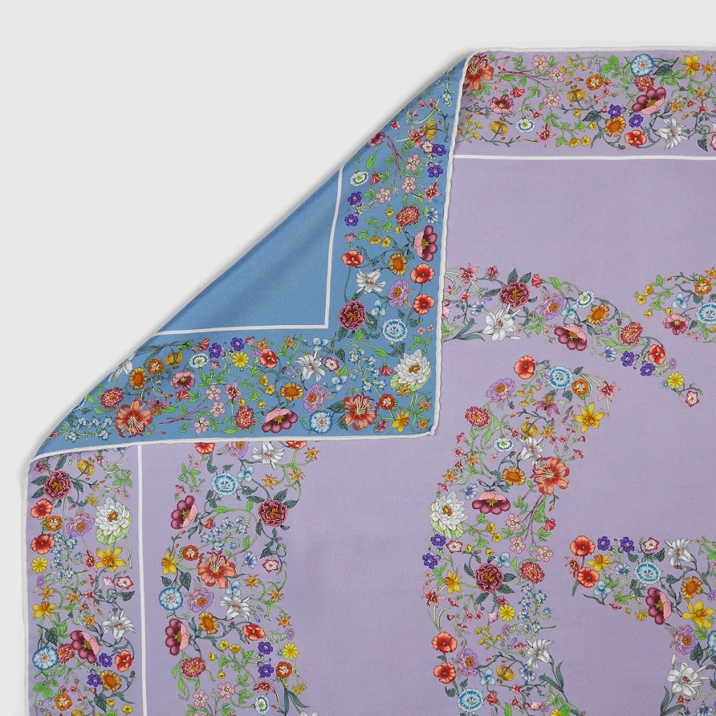 Double G Floral Print Silk Carré