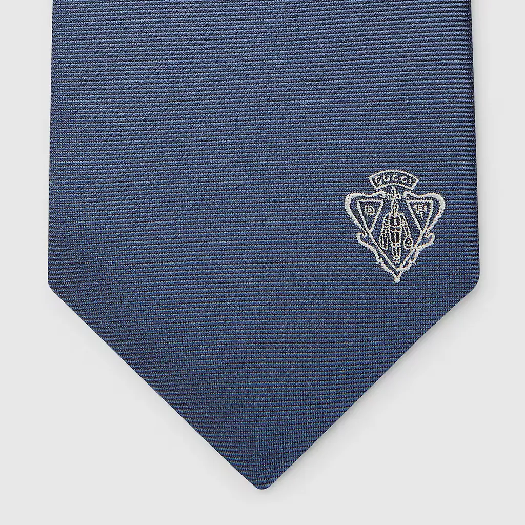 Silk Jacquard Tie With Gucci Crest