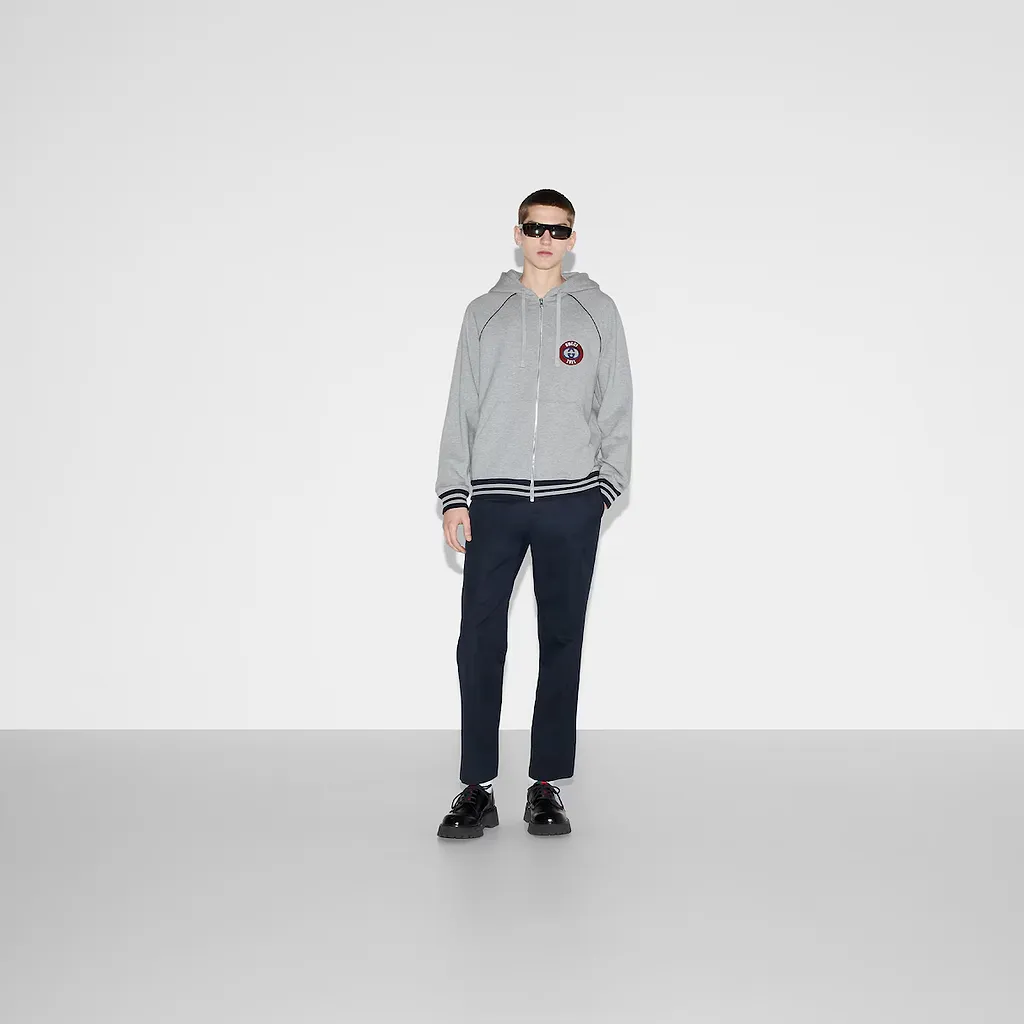 Felted Cotton Zipped Jacket With Patch