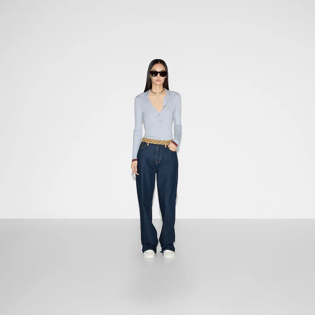 Cashmere And Silk Polo Top With Web