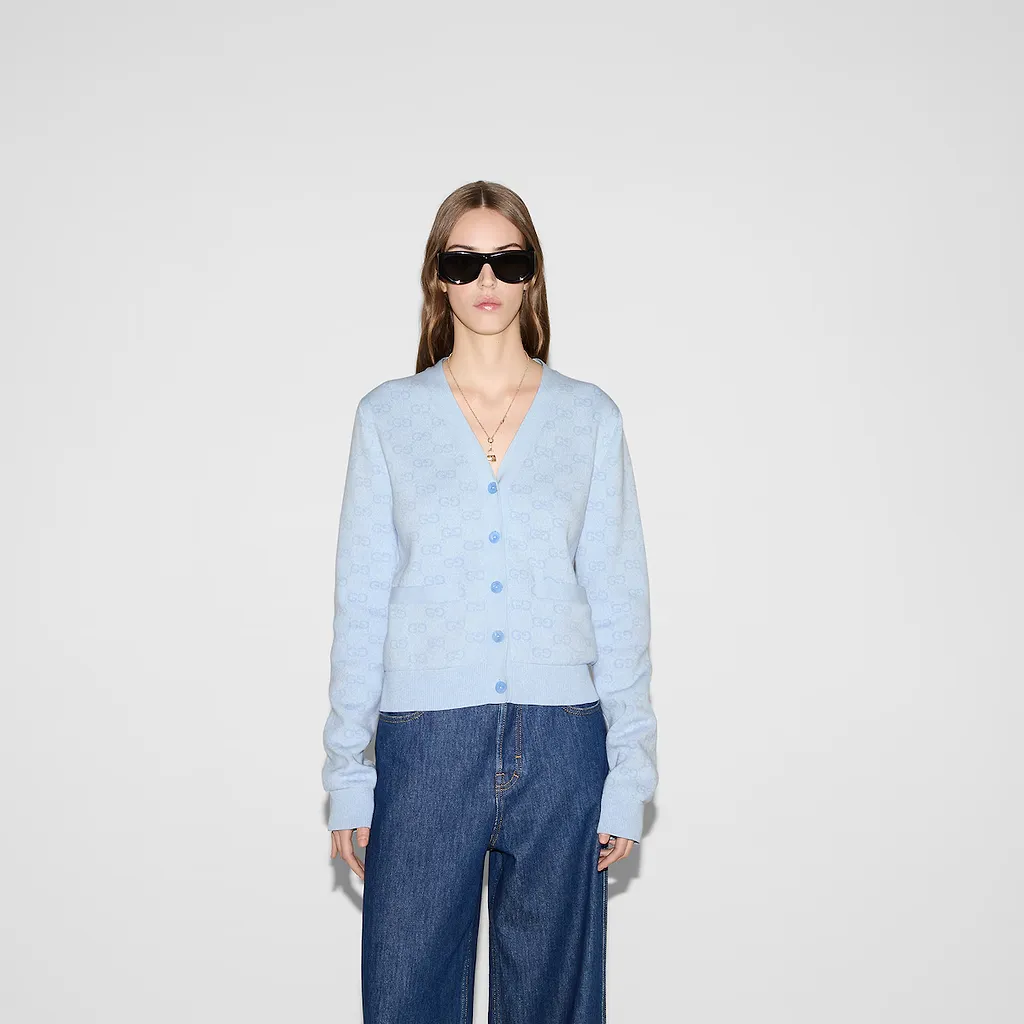 Fine Cotton Gg Jacquard Cardigan