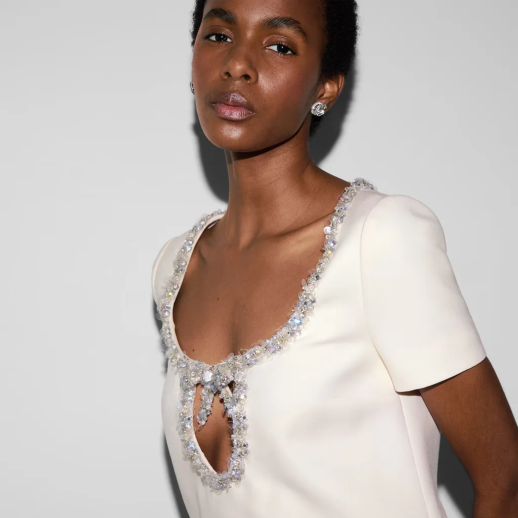 Embroidered Wool Silk CrÊPe Mini Dress