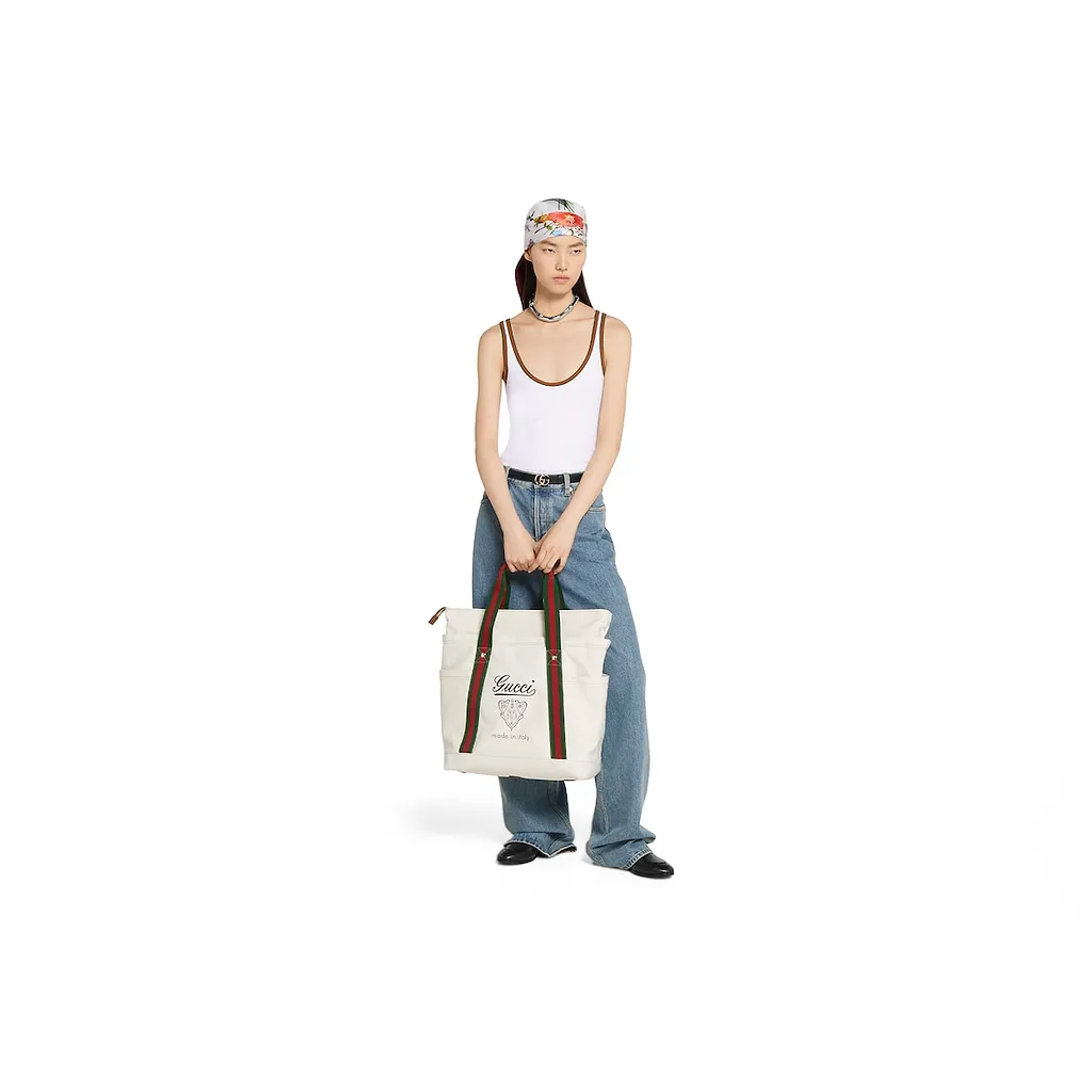 Printed Canvas Large Tote Bag