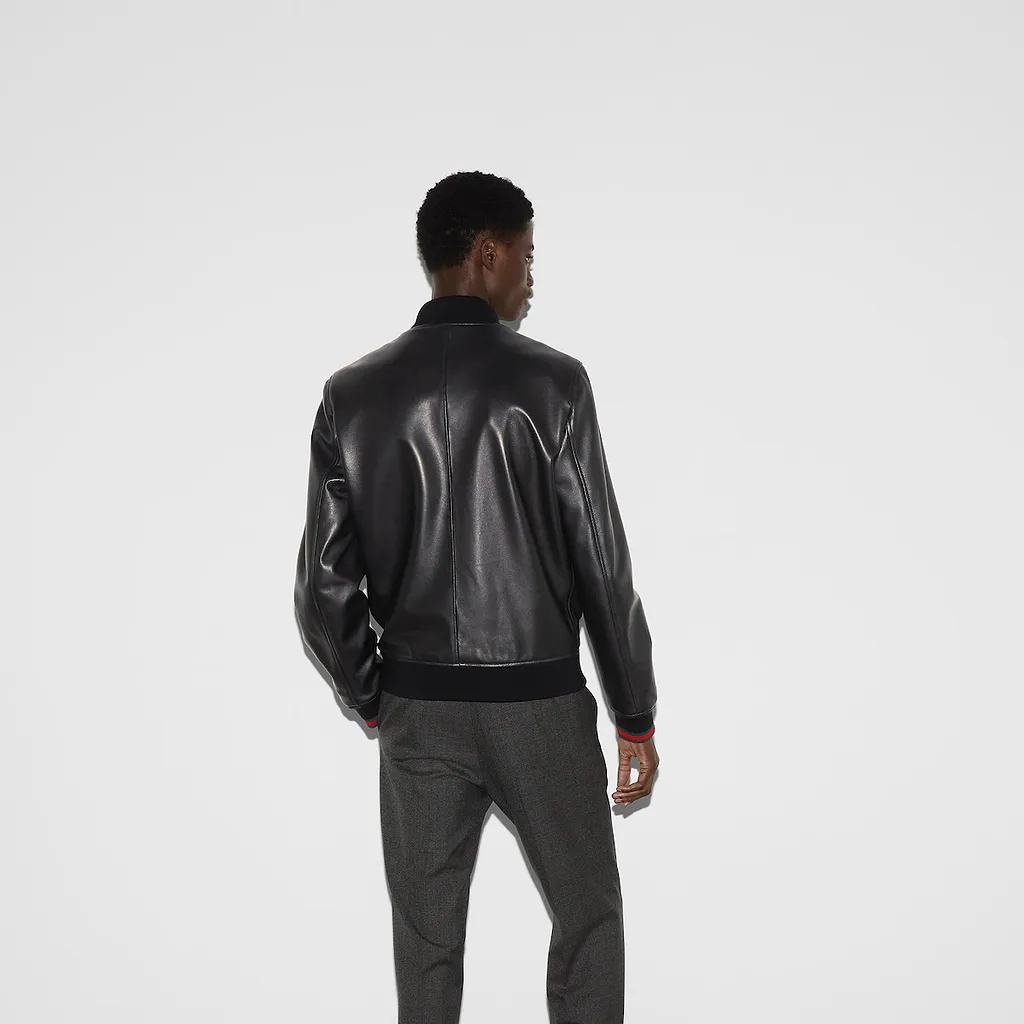 Leather Bomber Jacket With Web