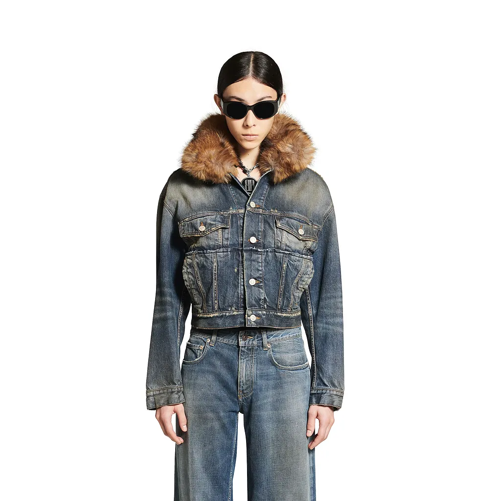 Animal-Free Fur Collar Denim Jacket