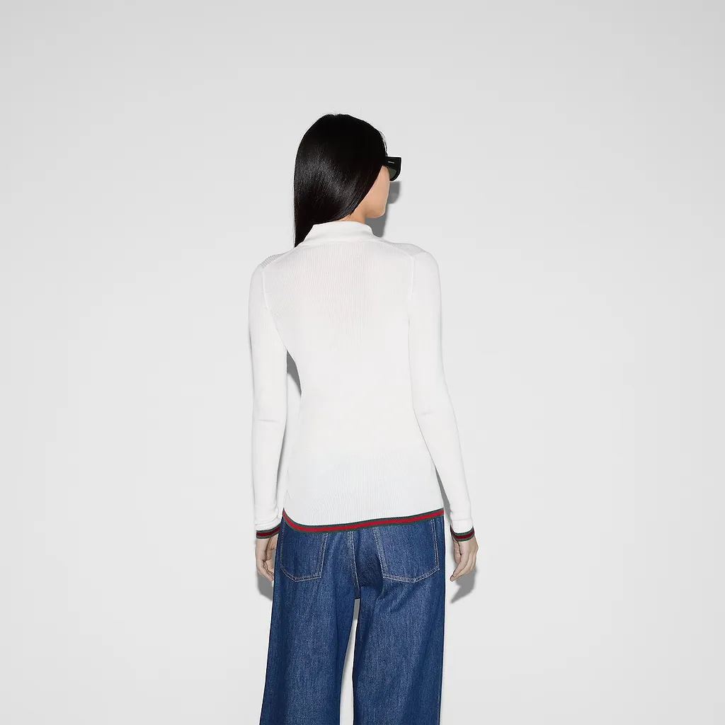 Cashmere And Silk Polo Top With Web