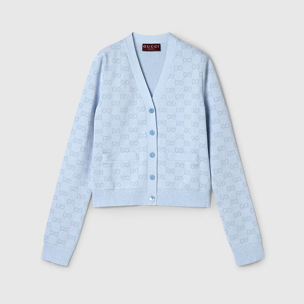 Fine Cotton Gg Jacquard Cardigan