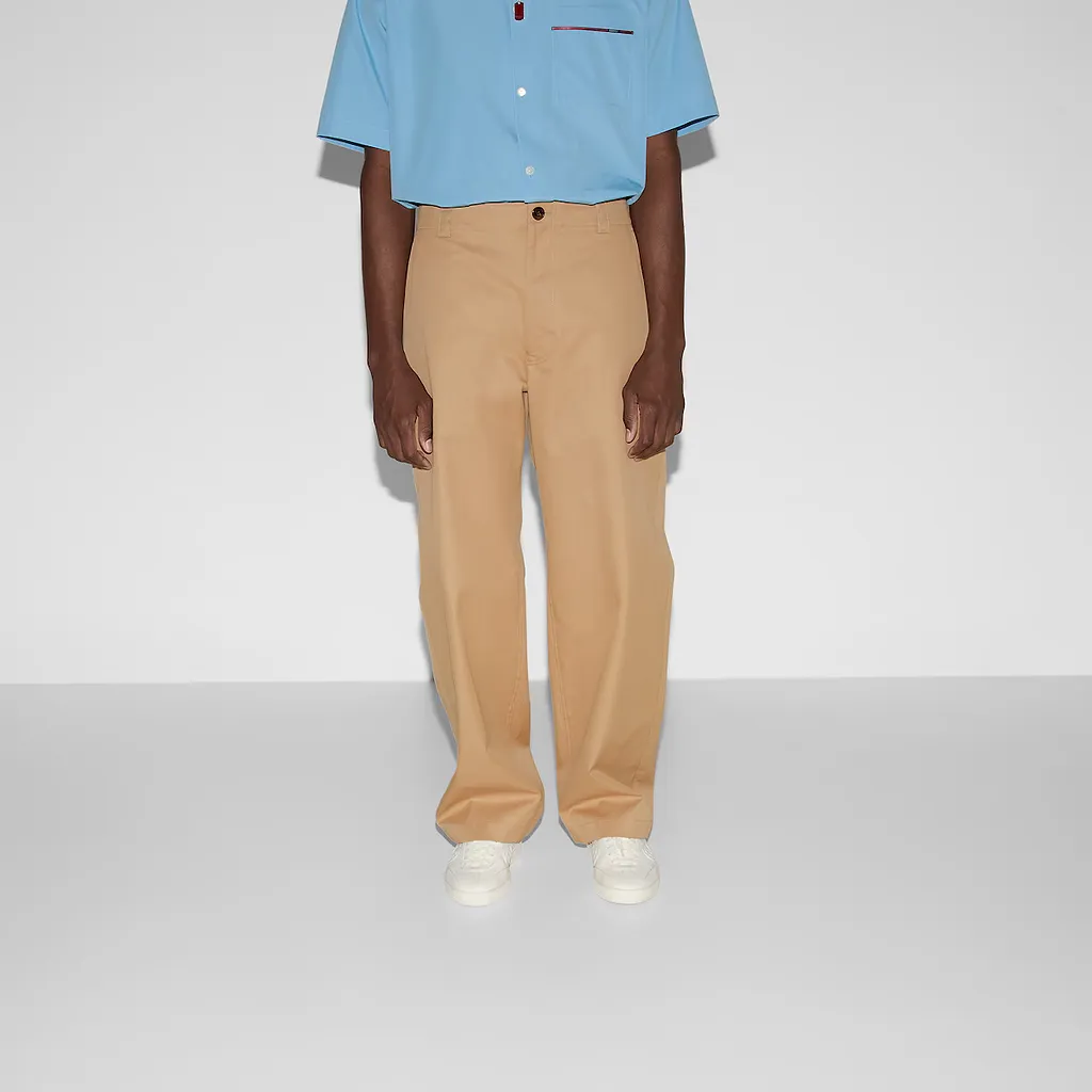 Compact Cotton Twill Trousers With Web