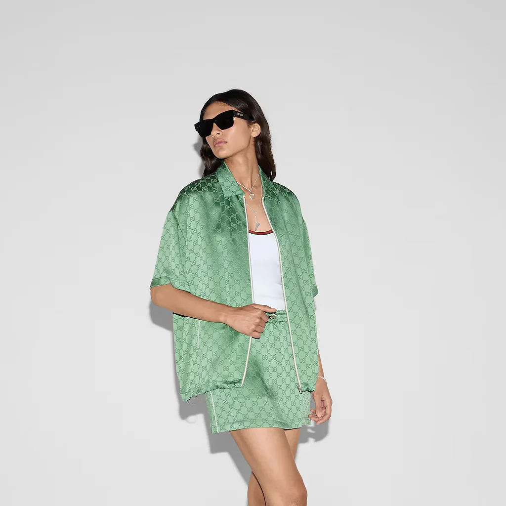 Relaxed Fit Gg Satin Zip Shirt