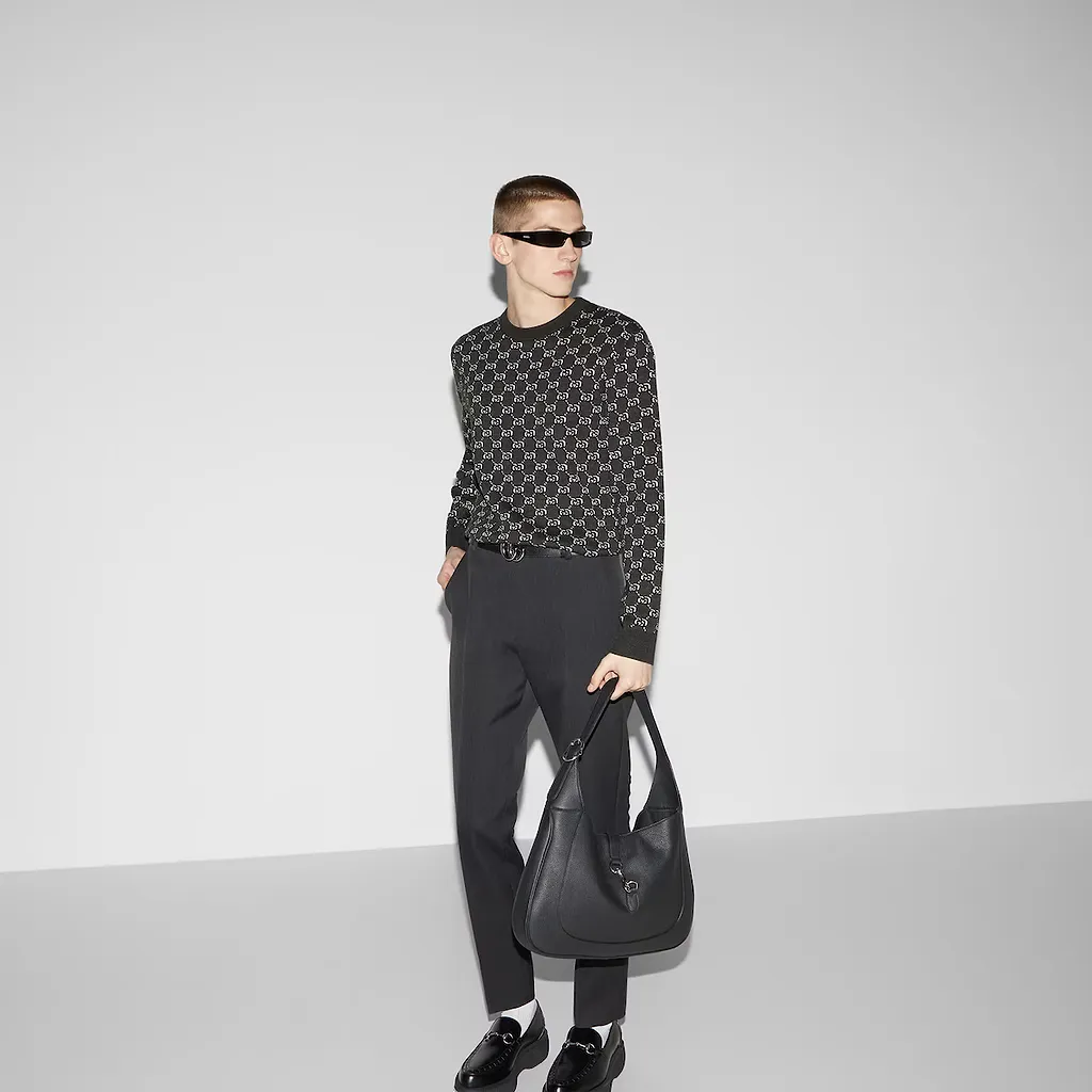 Wool Jacquard Sweater With Gg Shadow