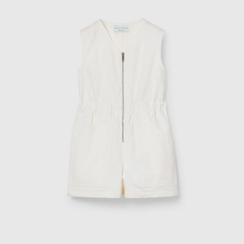 Children's Gg Denim Playsuit With Web