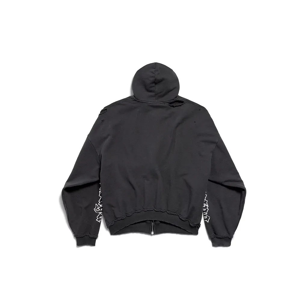 Blackletter Script Pulled Zip-Up Hoodie Large Fit