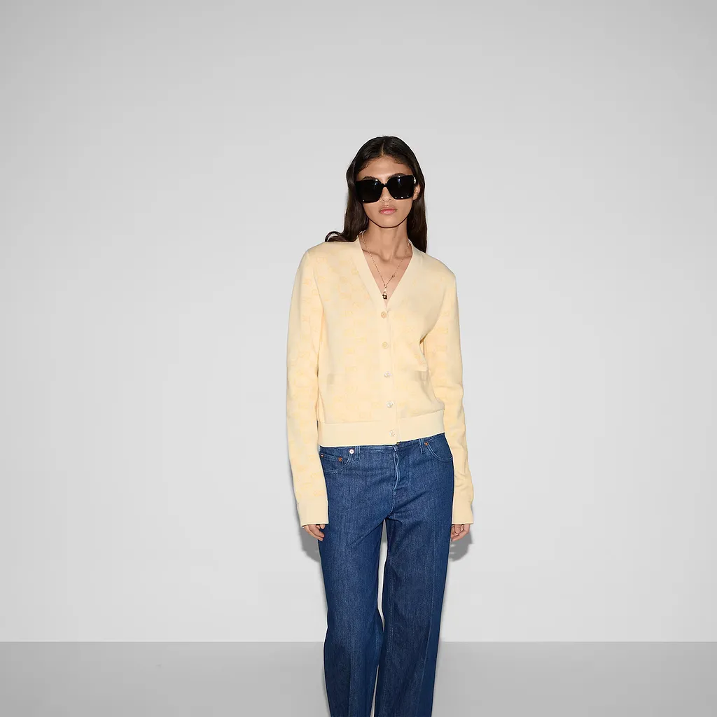 Fine Cotton Gg Jacquard Cardigan