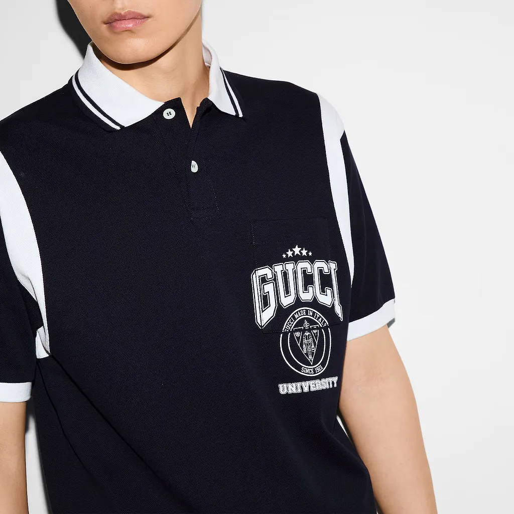 Cotton Piquet Polo Shirt With Print